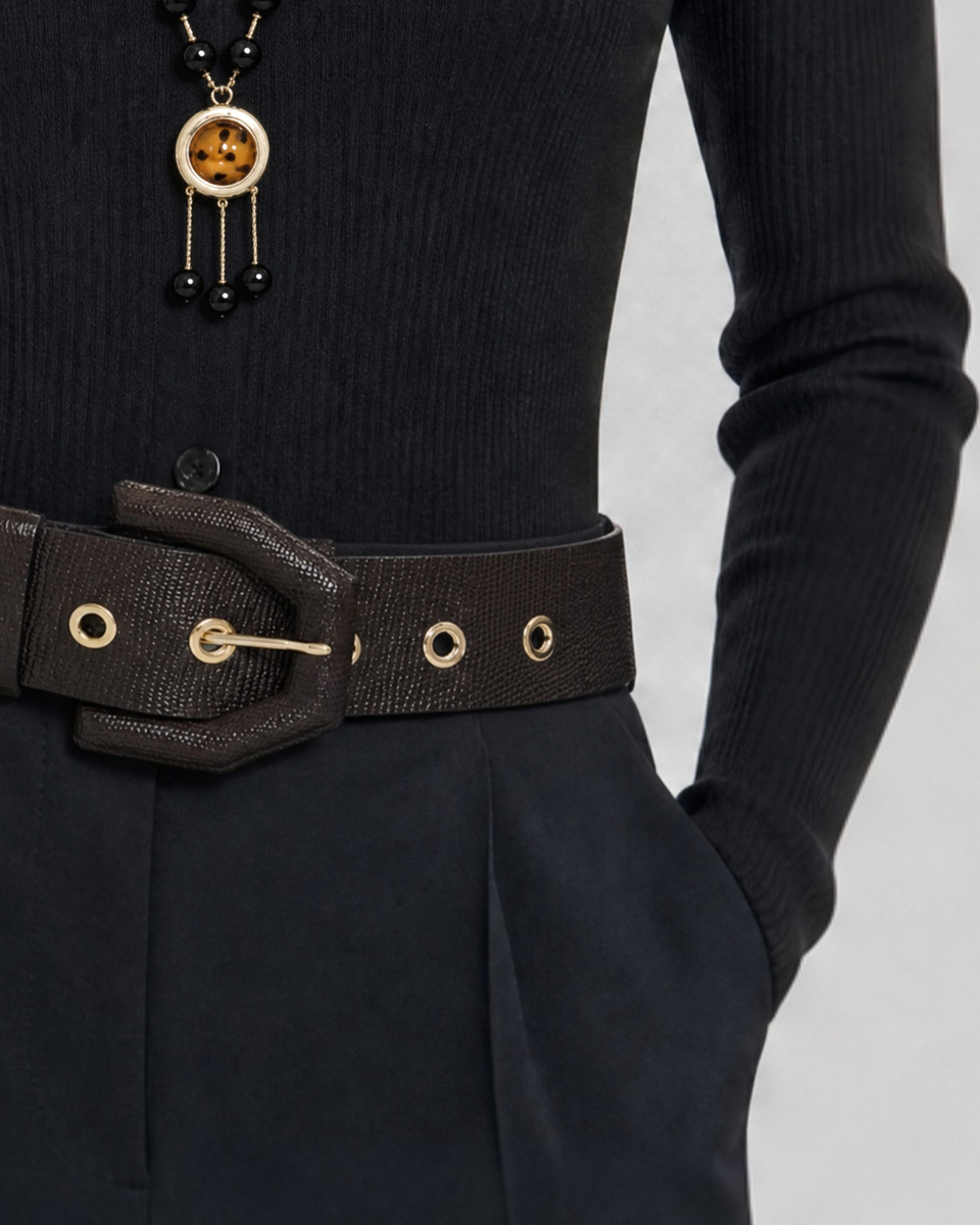 Black wool wide-leg tailored pants