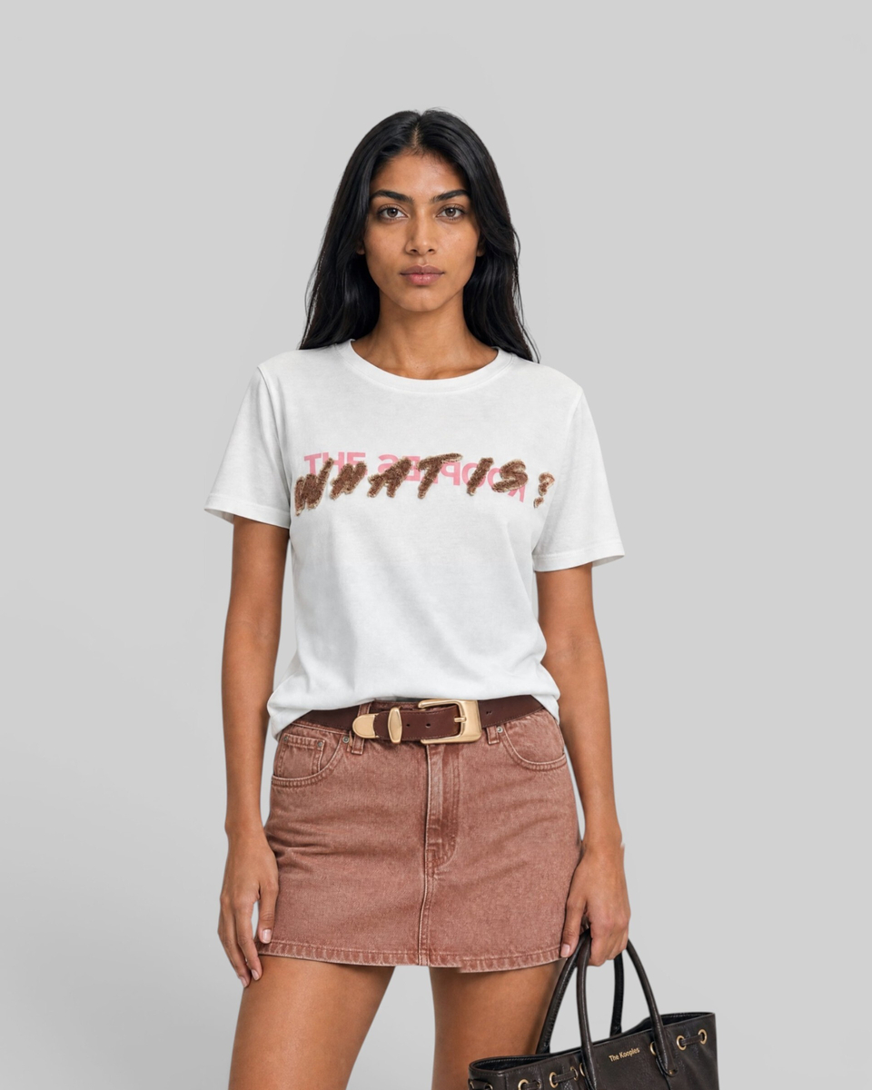 White 'What Is' Denim Patch T-shirt