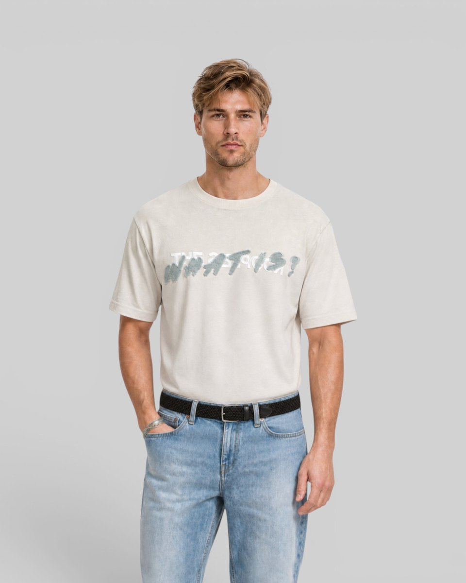Beige 'What Is' Denim Patch T-shirt
