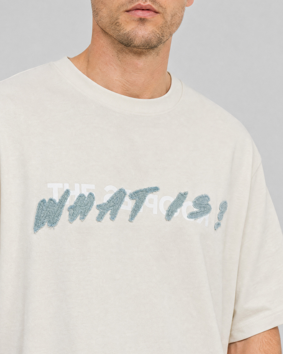 Beige 'What Is' Denim Patch T-shirt