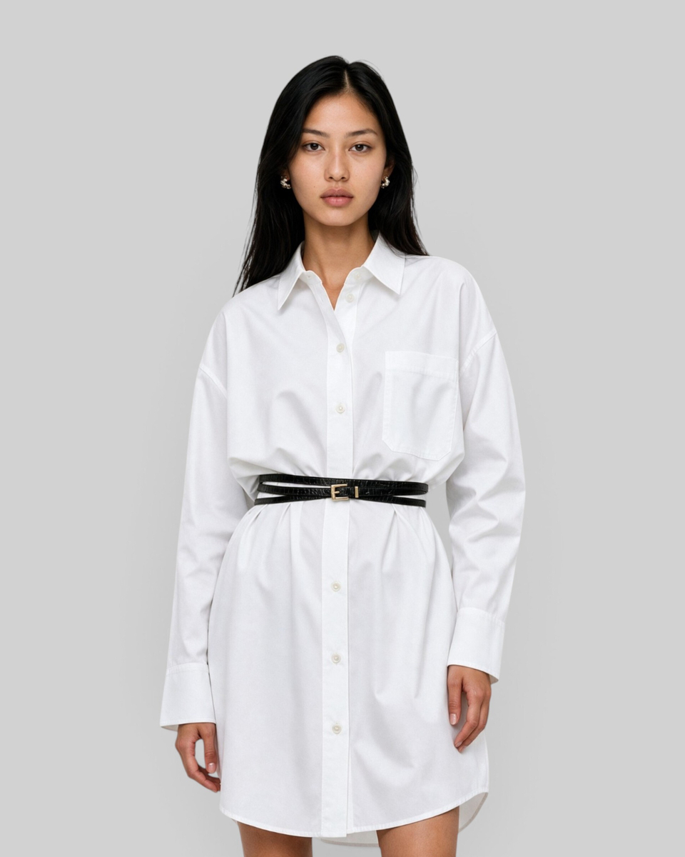 Short white cotton shirt dress