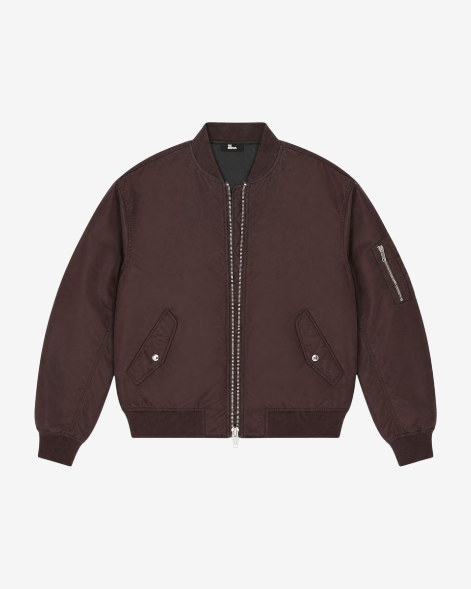 Oversized brown bomber jacket