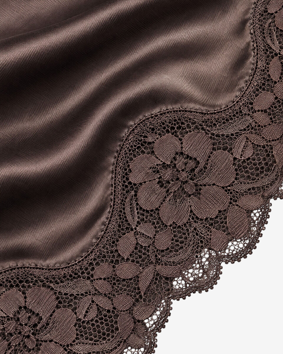 Silk scarf with brown lace