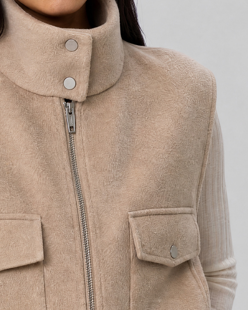 Beige reversible wool sleeveless jacket