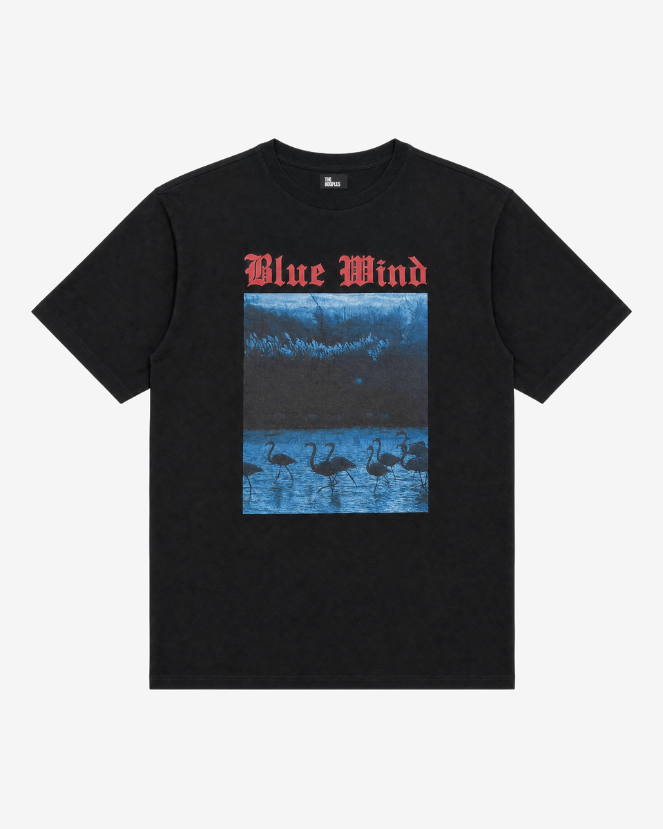 Black Blue Wind Screen-Printed T-Shirt