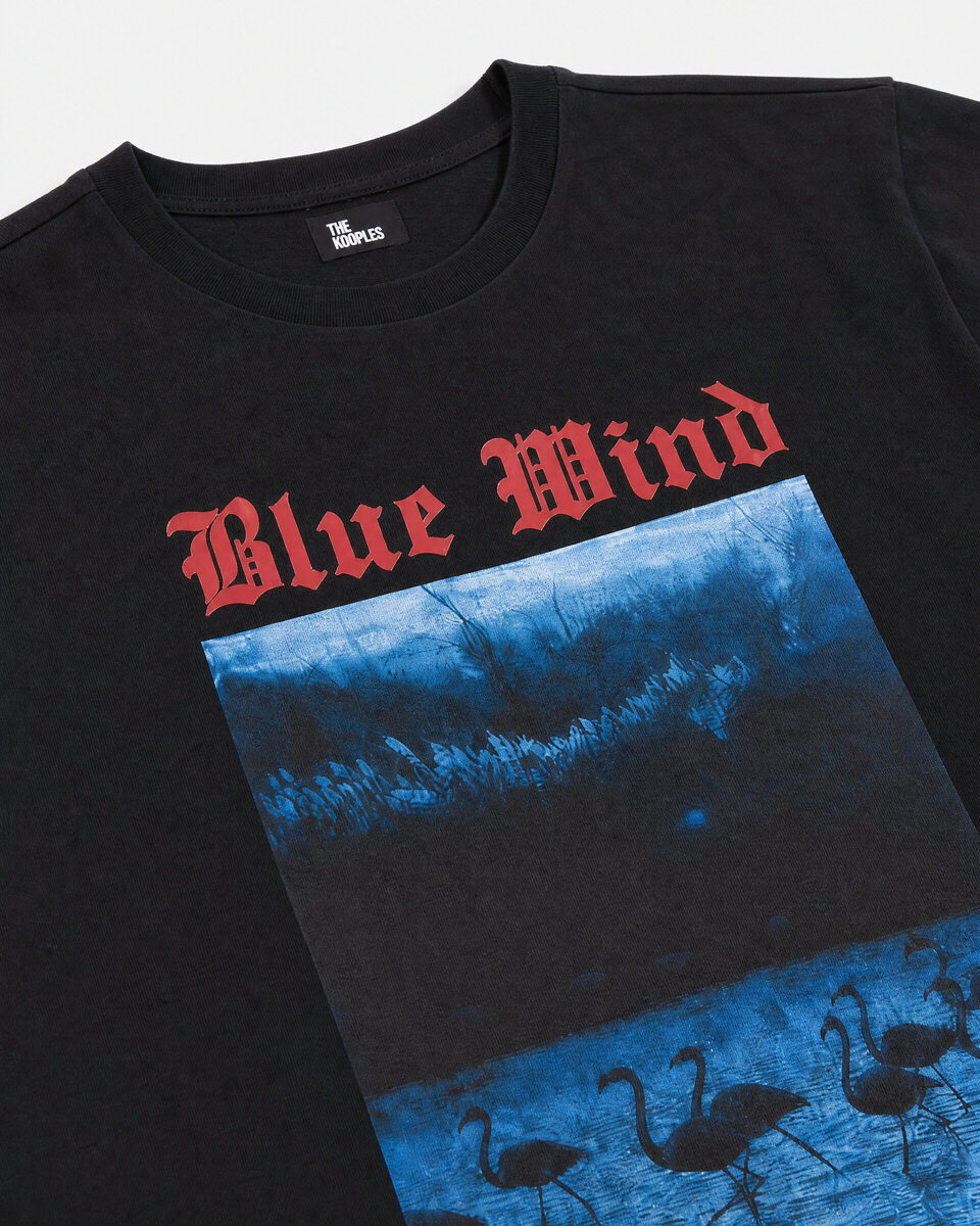 Black Blue Wind Screen-Printed T-Shirt