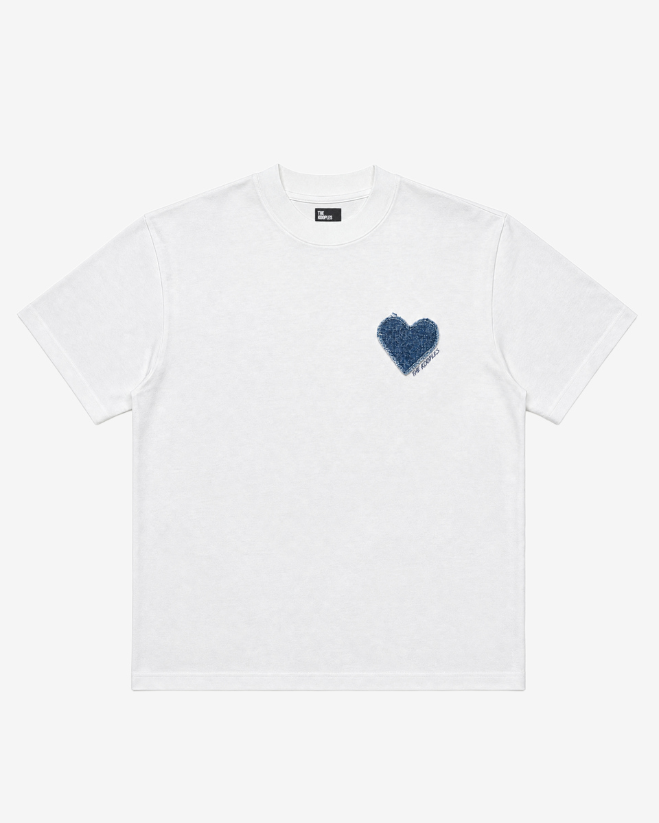 white denim heart patch t-shirt