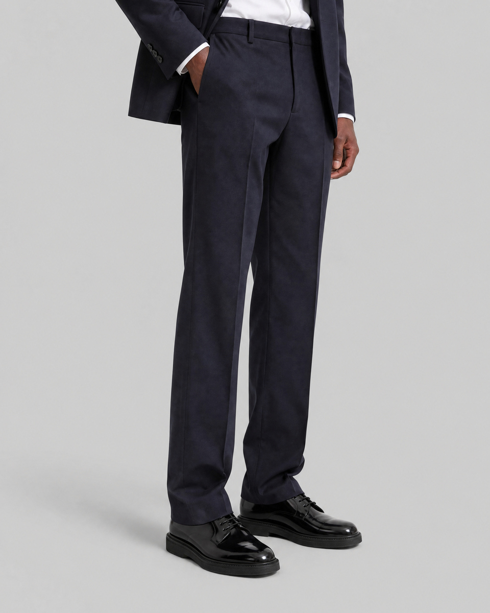 Navy straight-leg wool suit pants