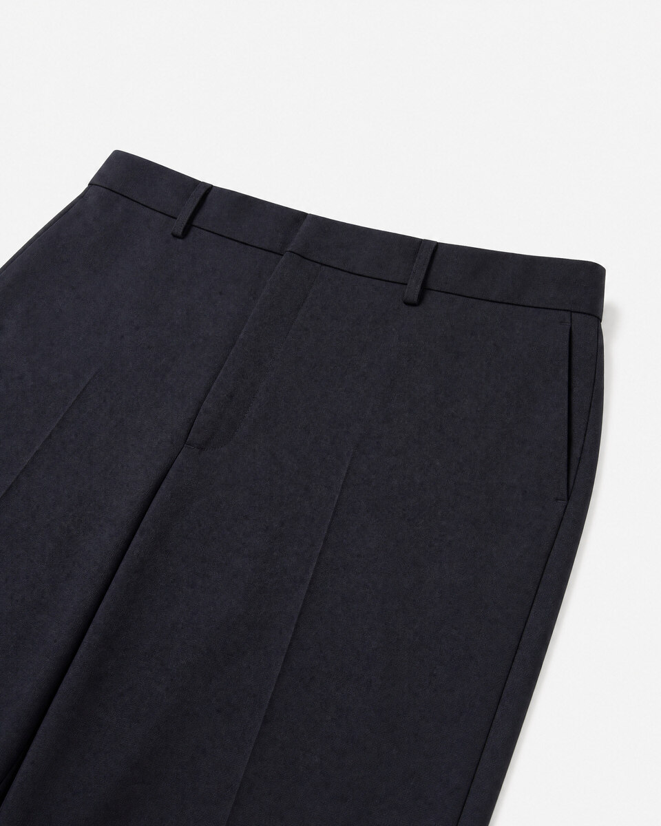Navy straight-leg wool suit pants