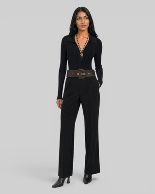 Black wool wide-leg tailored pants