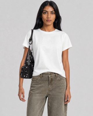 Fitted white cotton crew-neck T-shirt