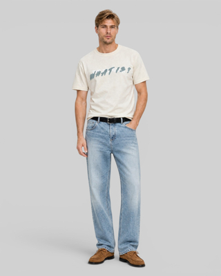 Beige 'What Is' Denim Patch T-shirt