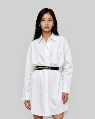 Short white cotton shirt dress