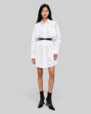 Short white cotton shirt dress