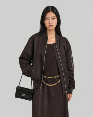Oversized brown bomber jacket