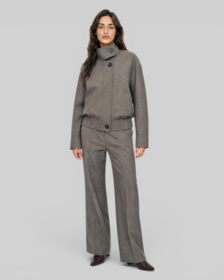 Wide-leg pants in beige wool blend