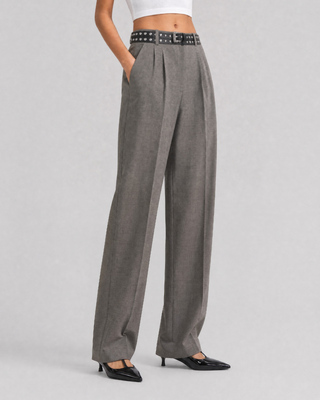 Wide-leg pants in beige wool blend