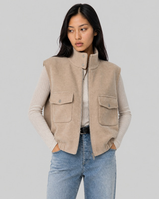 Beige reversible wool sleeveless jacket