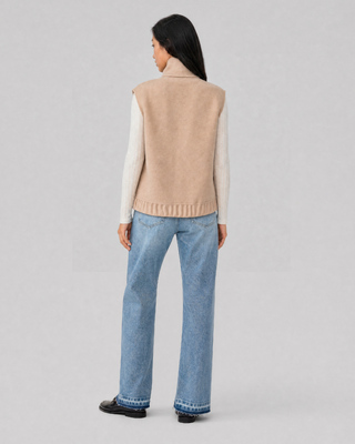 Beige reversible wool sleeveless jacket