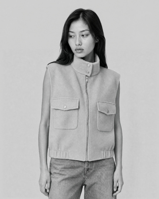 Beige reversible wool sleeveless jacket