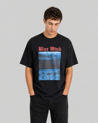 Black Blue Wind Screen-Printed T-Shirt