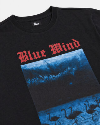 Black Blue Wind Screen-Printed T-Shirt