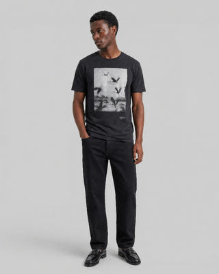Black T-shirt with screen-printed birds