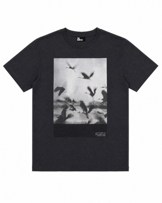 Black T-shirt with screen-printed birds