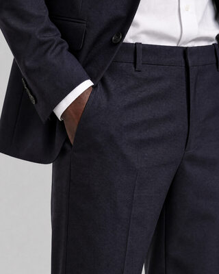 Navy straight-leg wool suit pants