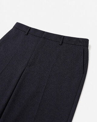 Navy straight-leg wool suit pants