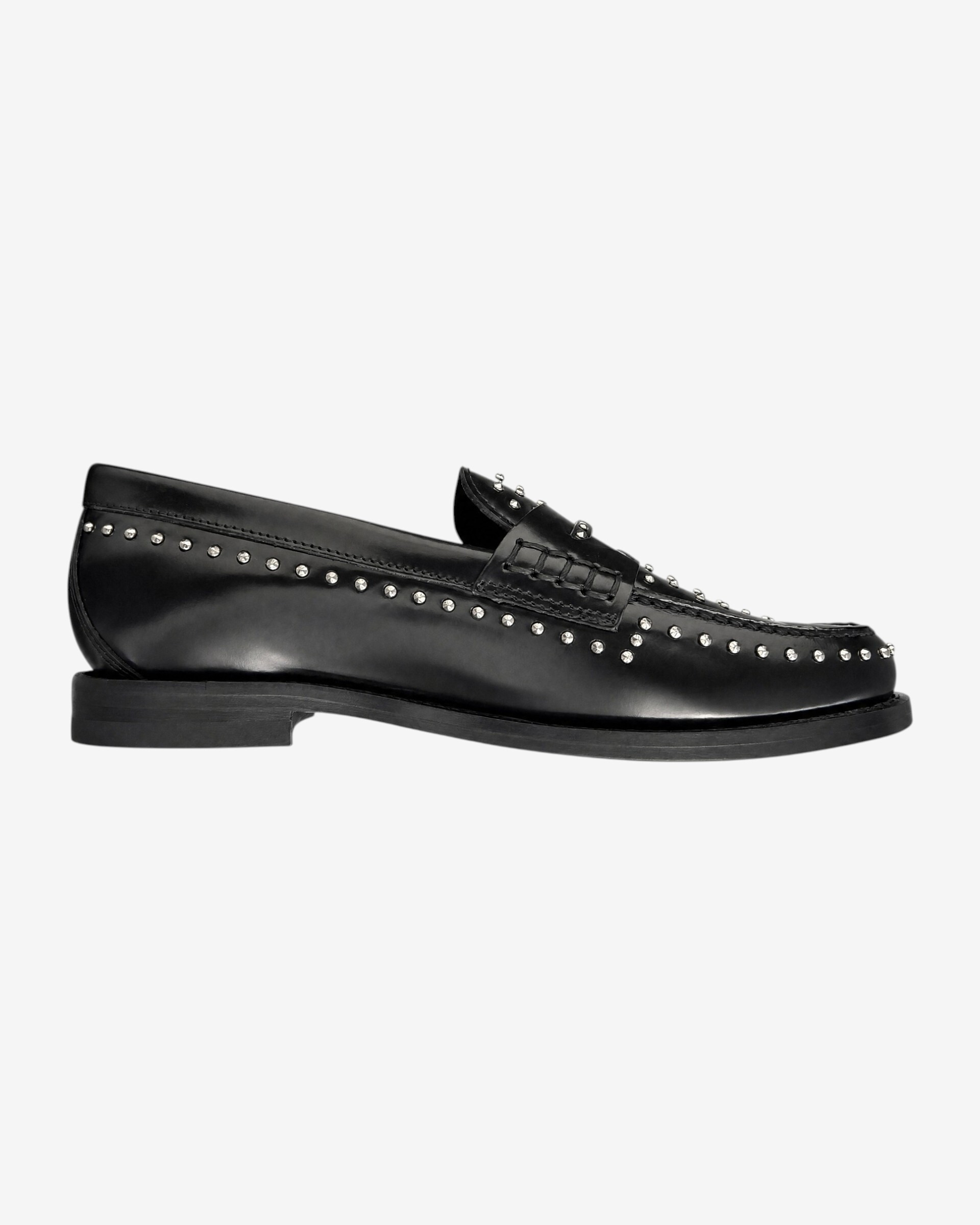 Black Leather Studded Loafers