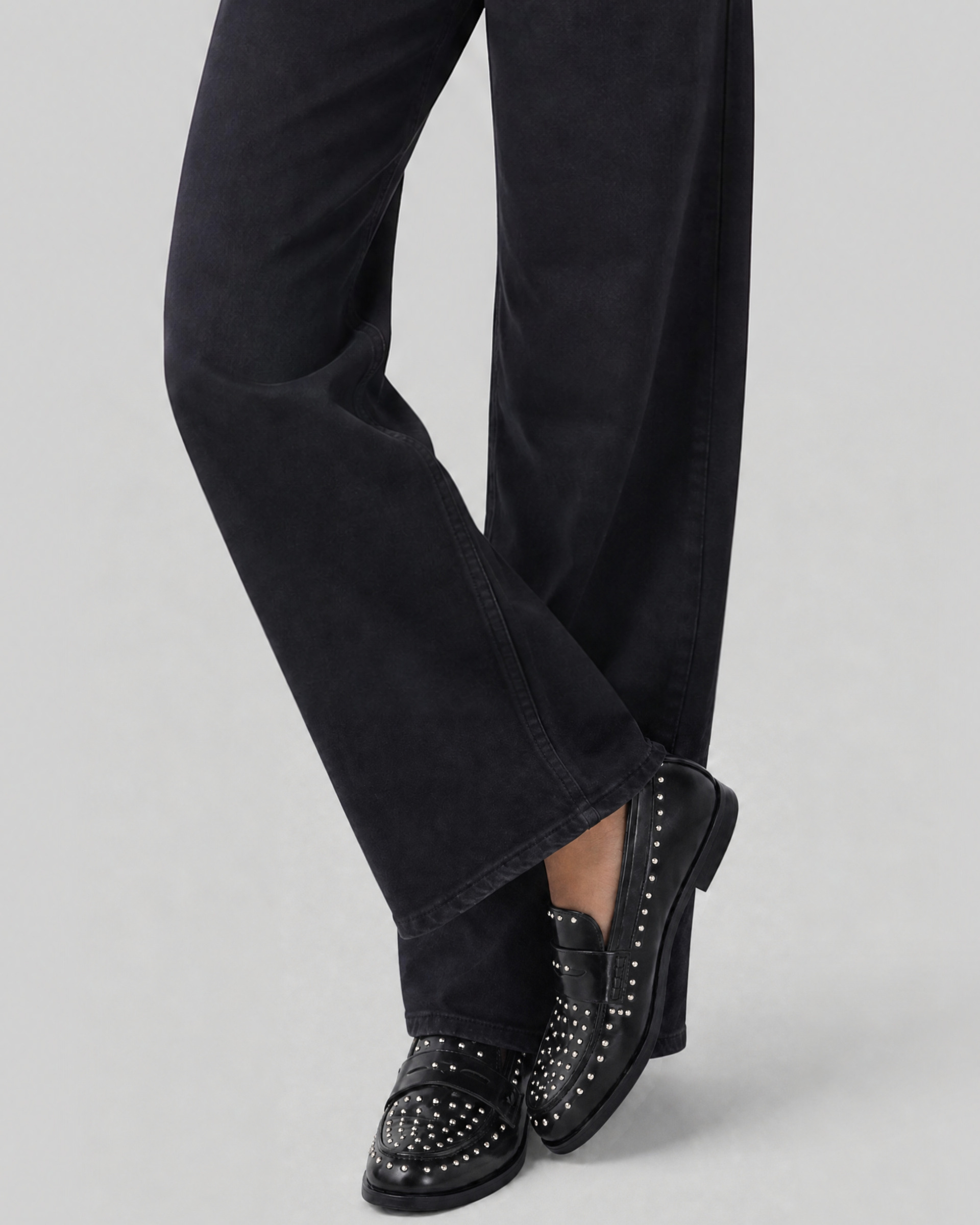 Black Leather Studded Loafers