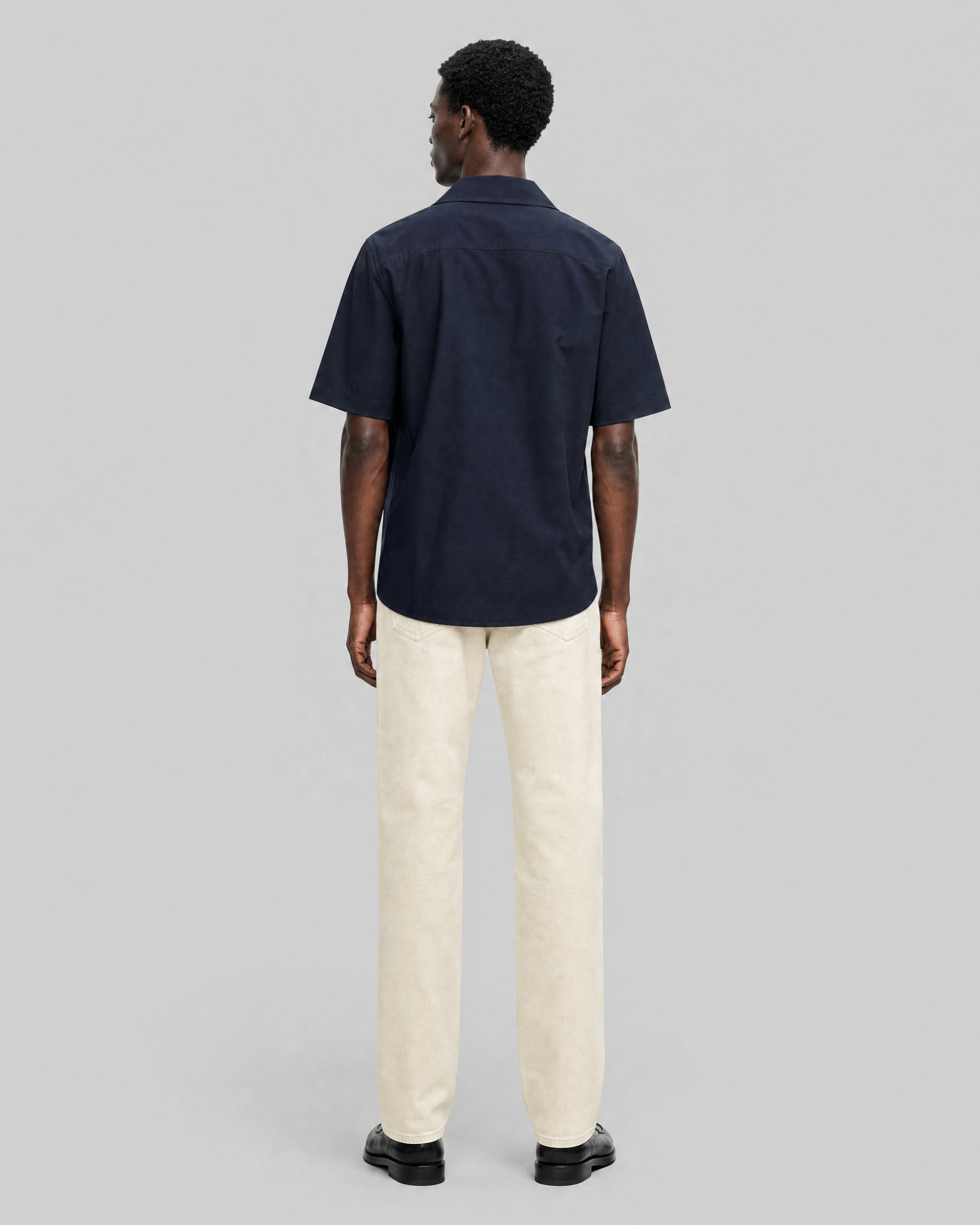 Solid navy blue short-sleeved shirt
