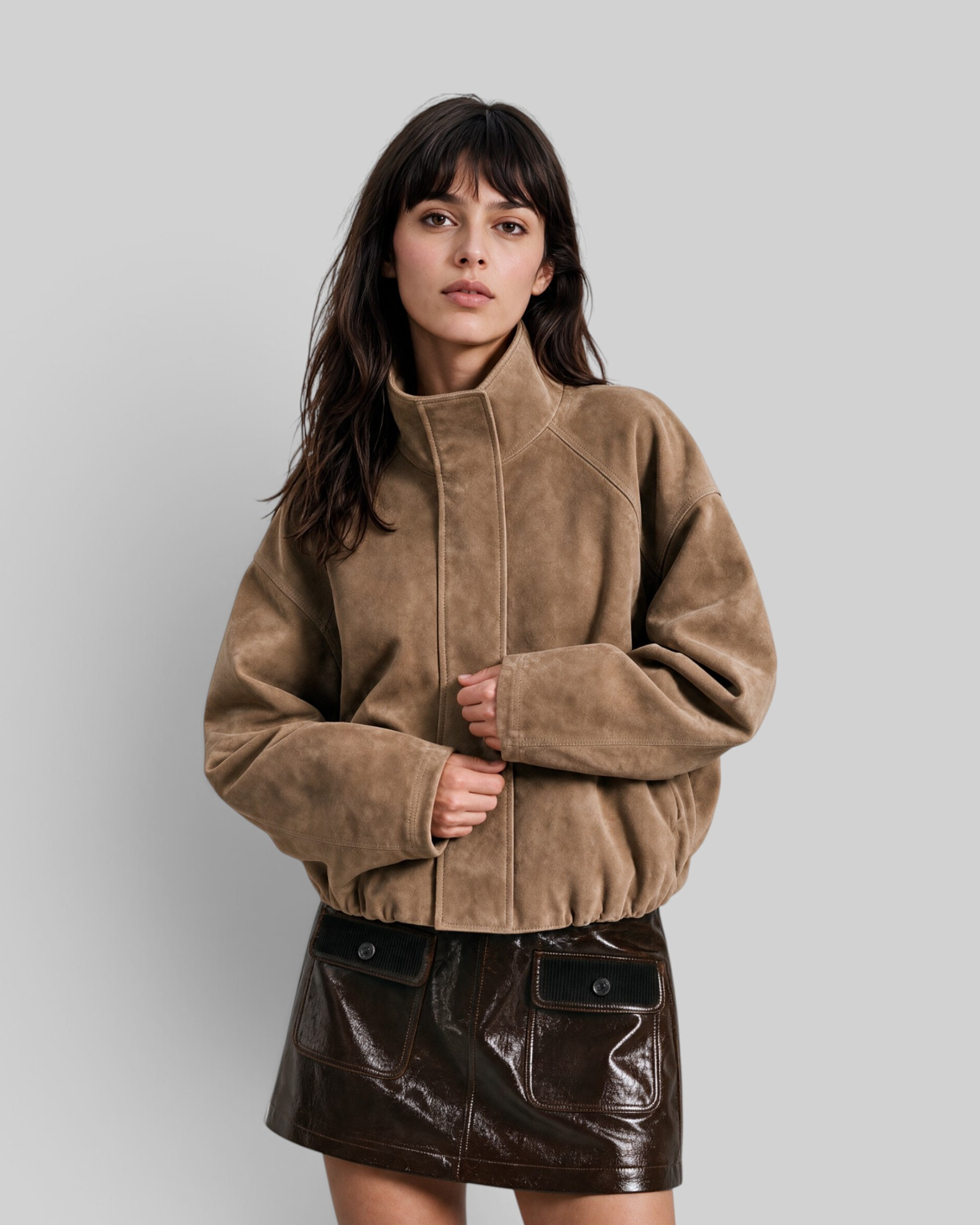 Beige suede leather jacket