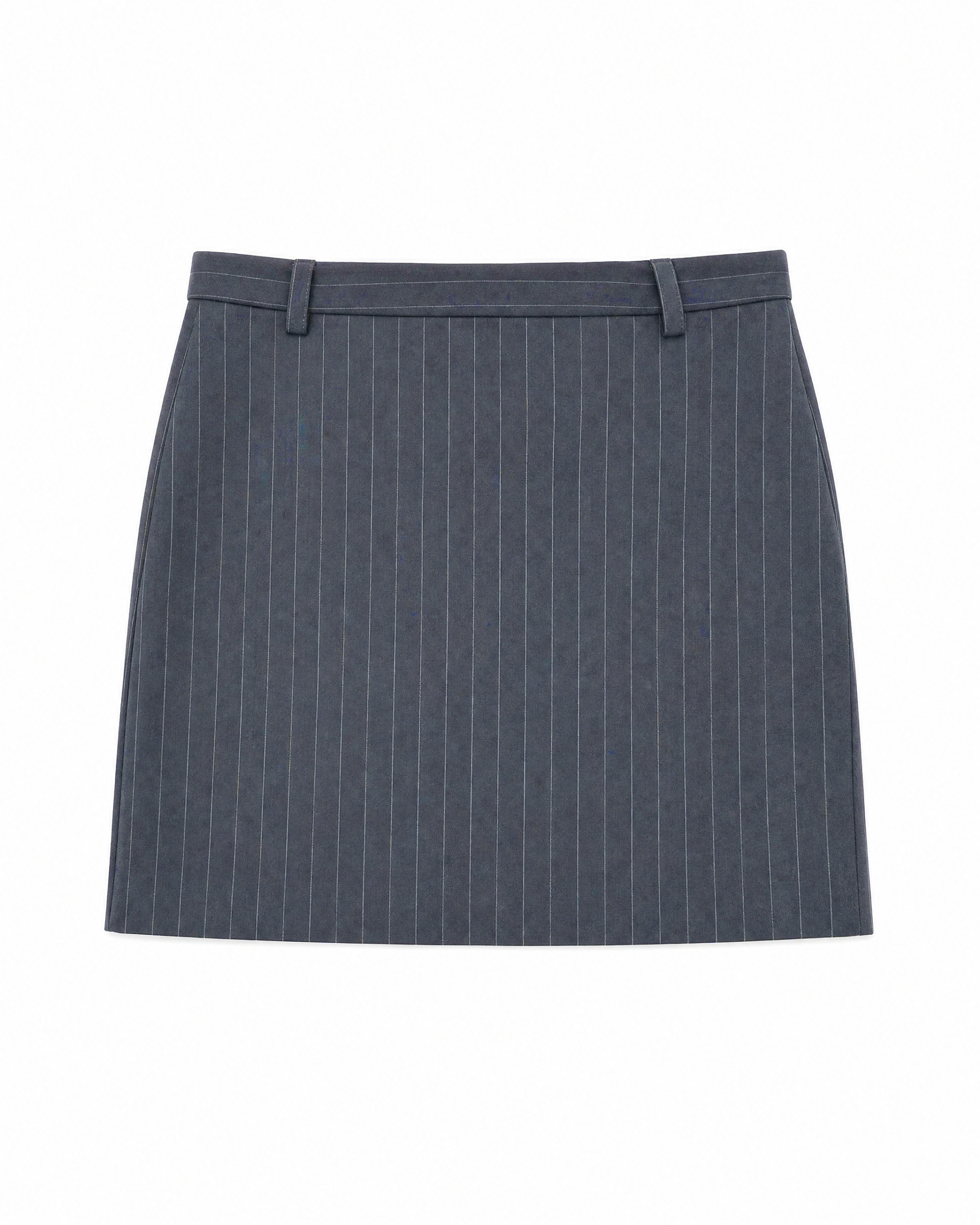 Short wool skirt with a navy fine-striped pattern 