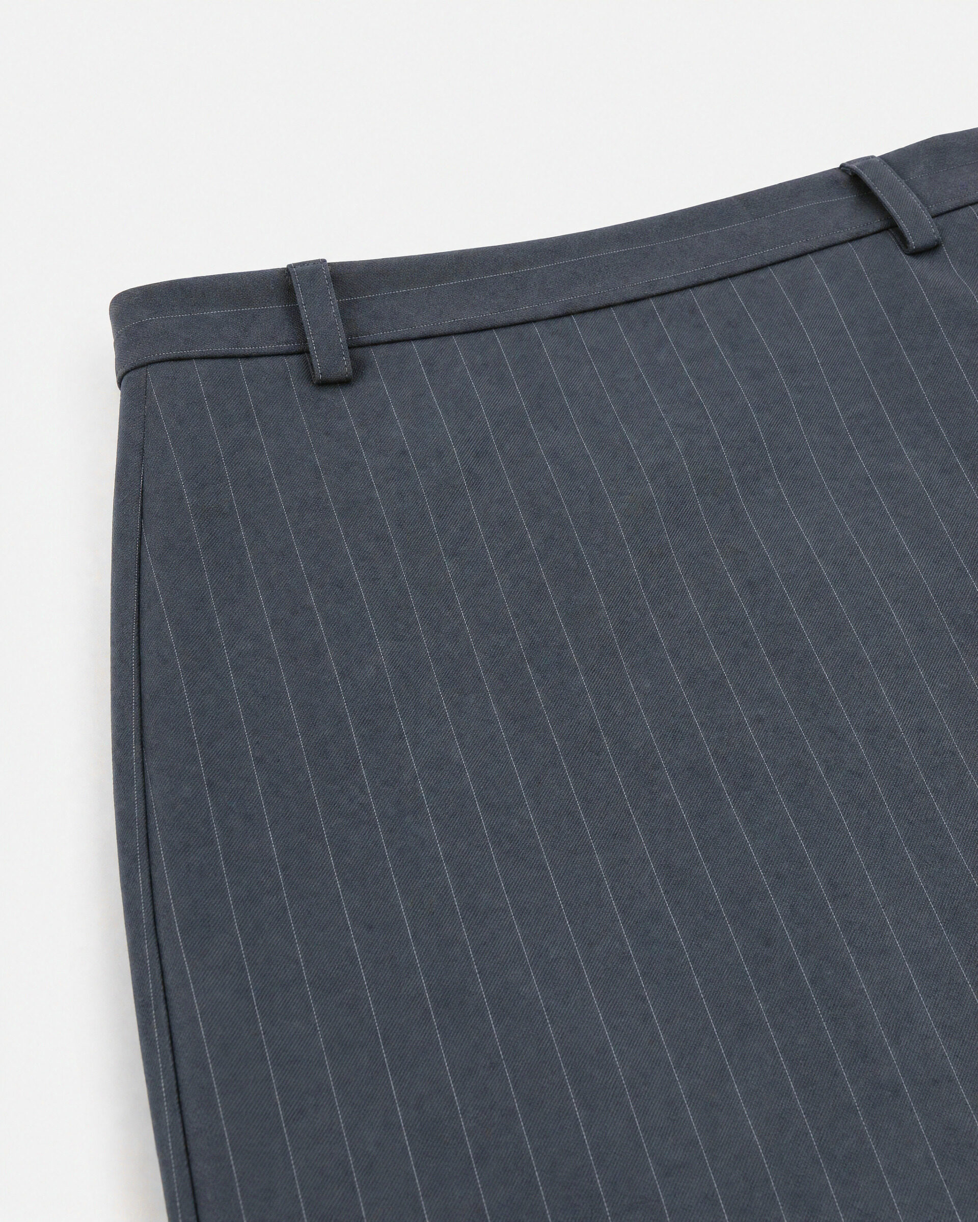 Short wool skirt with a navy fine-striped pattern 