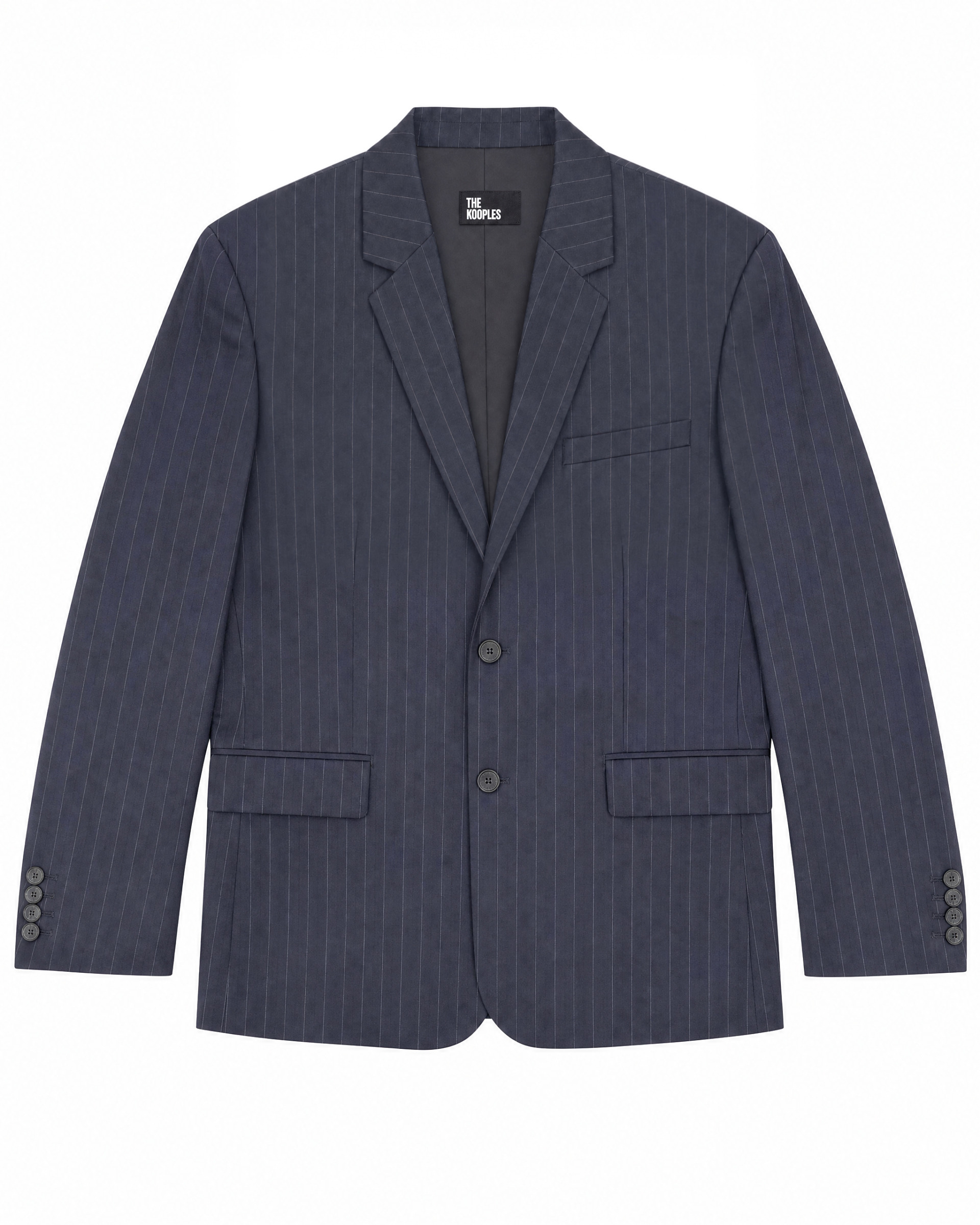 Loose-fitting wool blazer with a fine navy stripe pattern