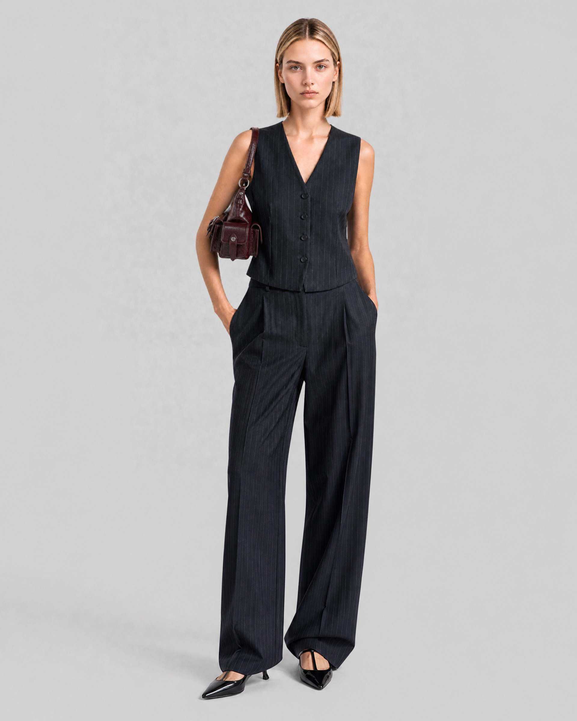 Navy wool suit vest