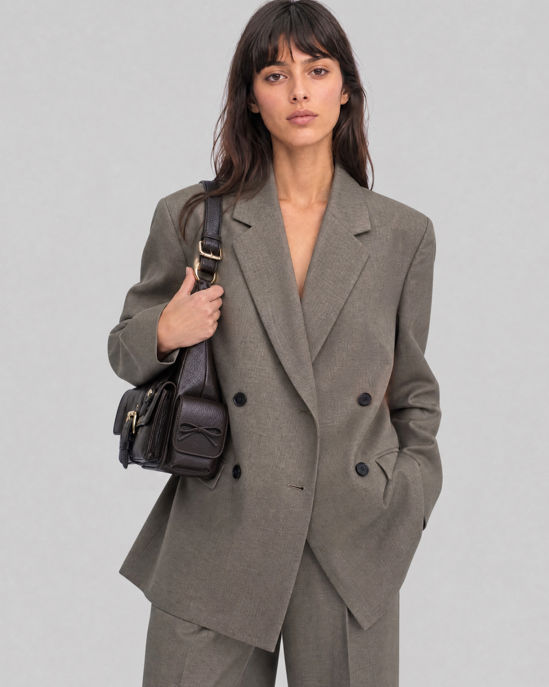 Oversized beige wool blazer