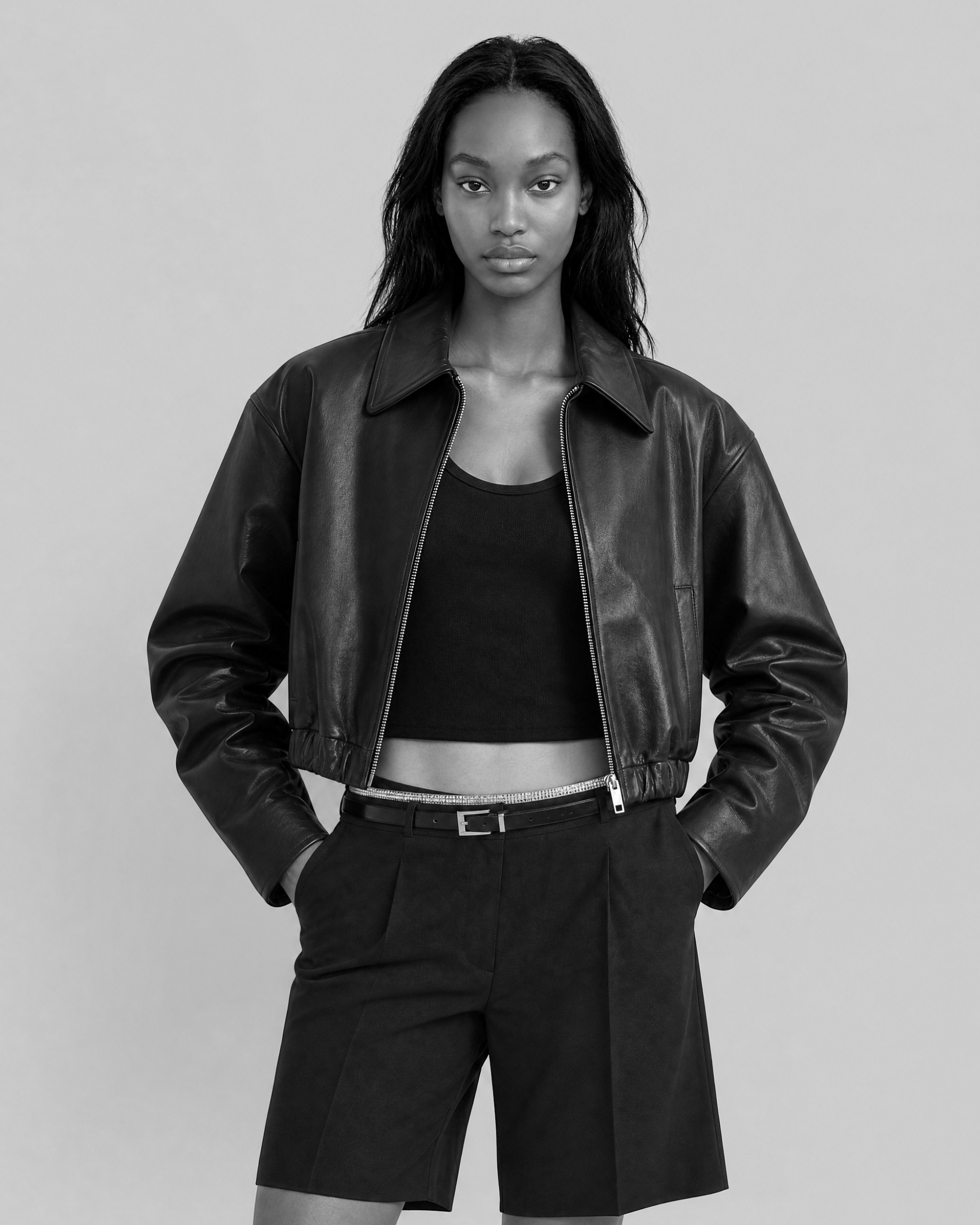 Black leather zip-up jacket