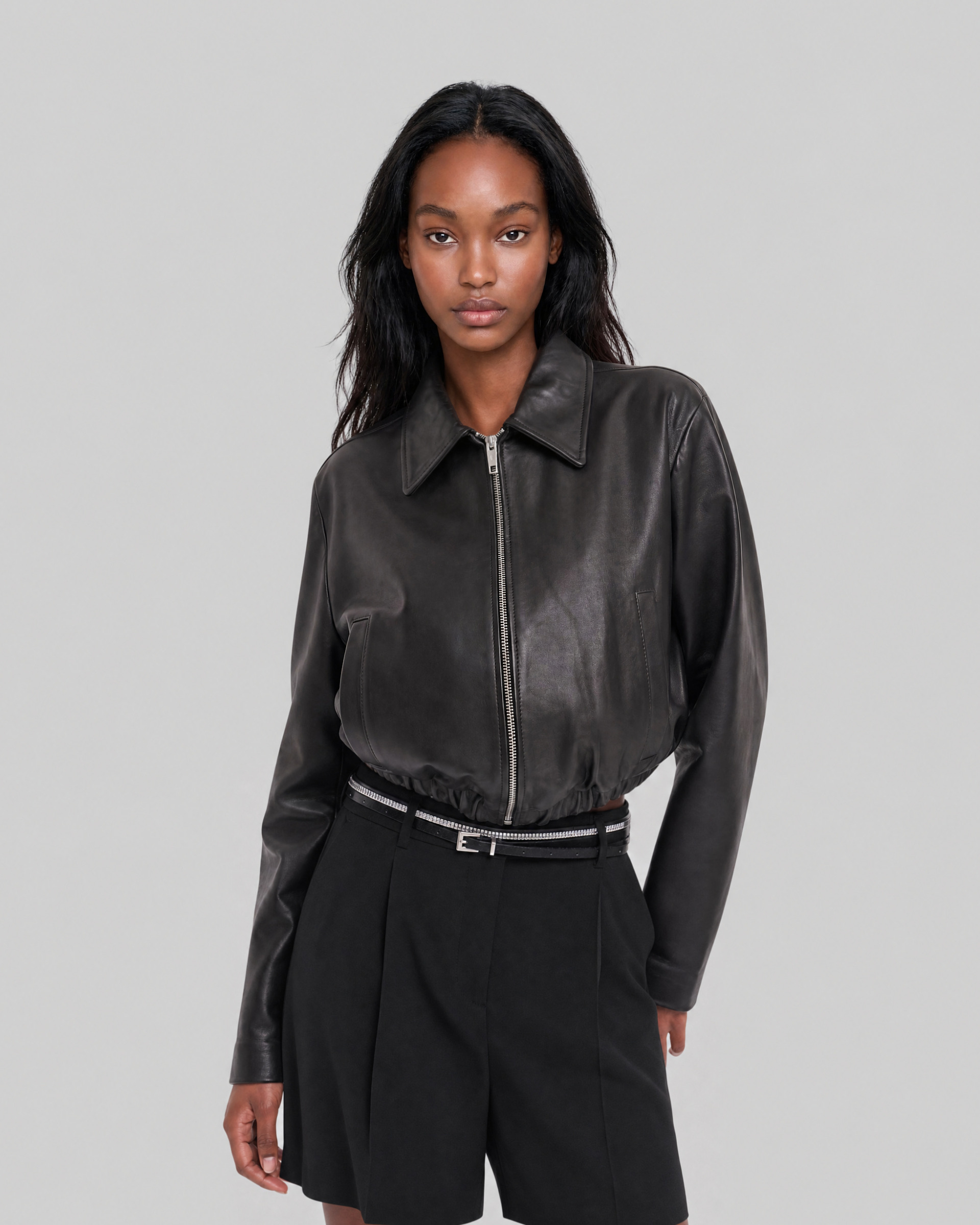 Black leather zip-up jacket
