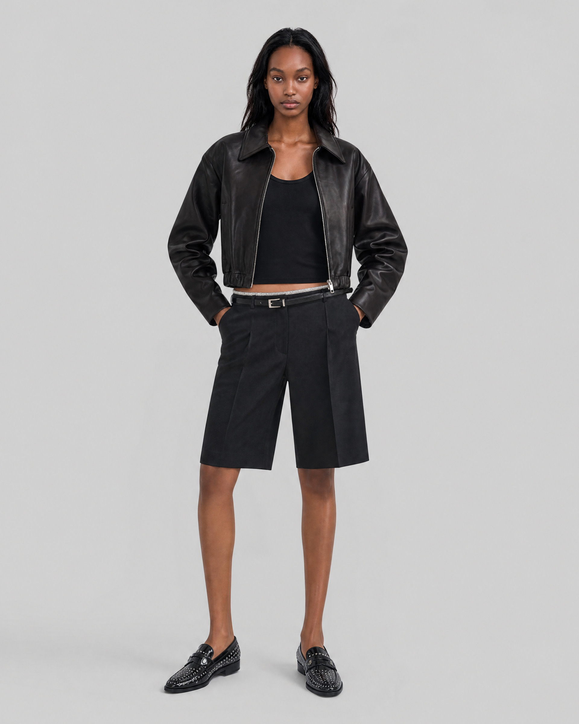 Black leather zip-up jacket