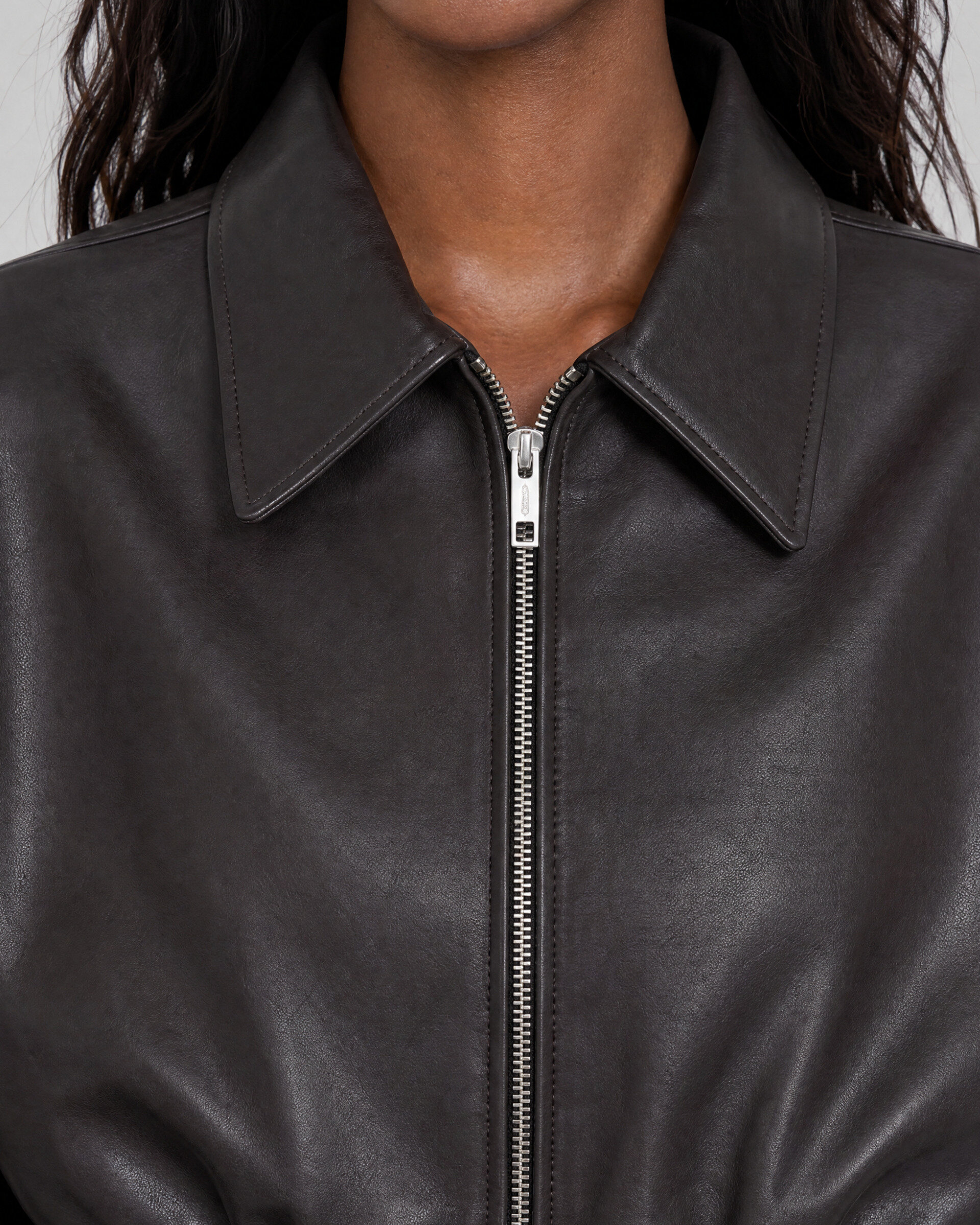 Black leather zip-up jacket