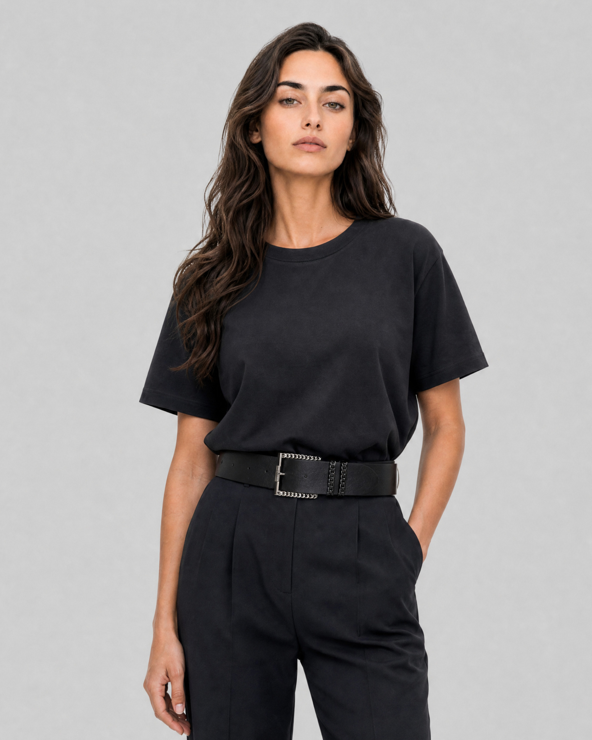 Black cotton crew-neck T-shirt