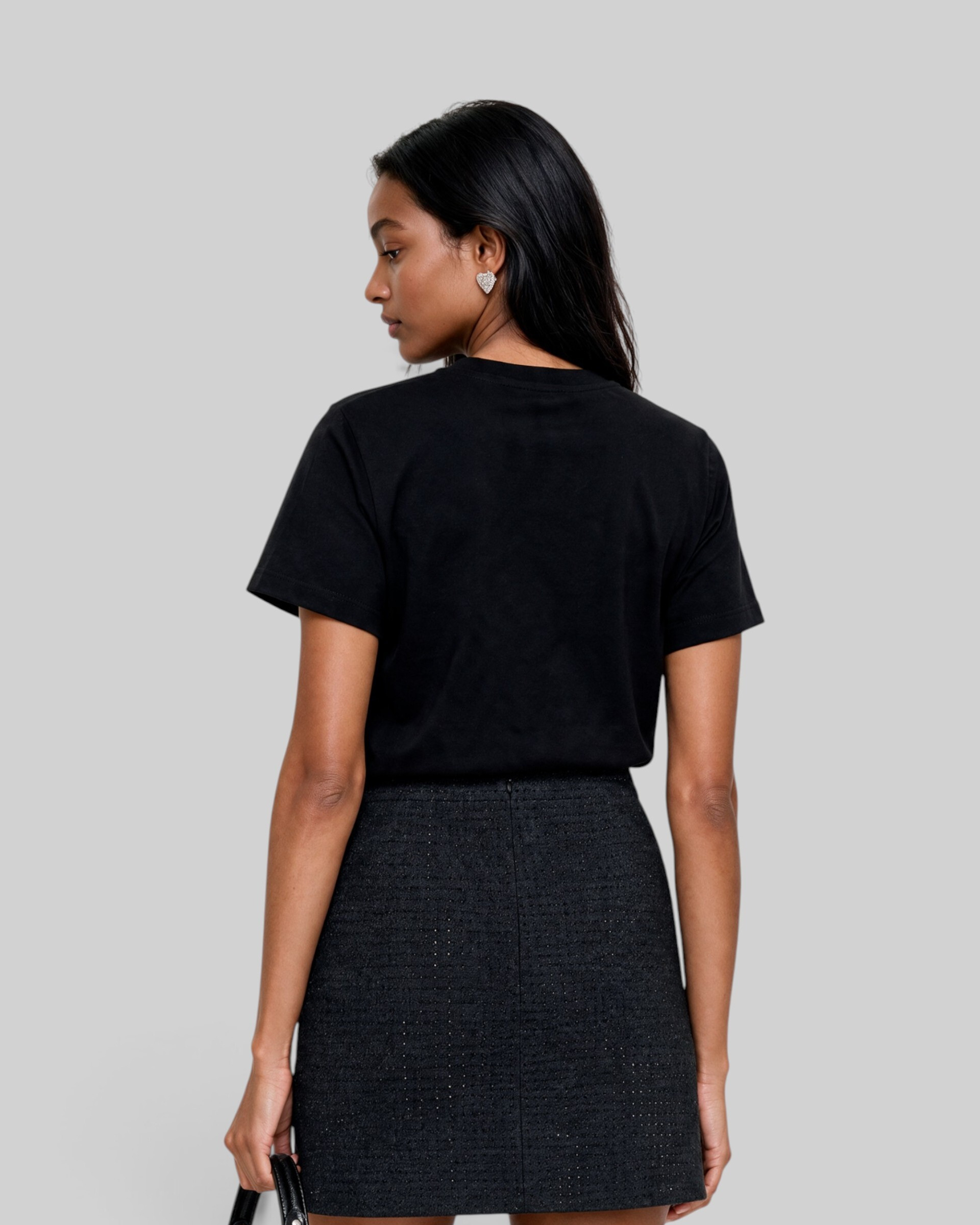 Fitted black cotton crew-neck T-shirt