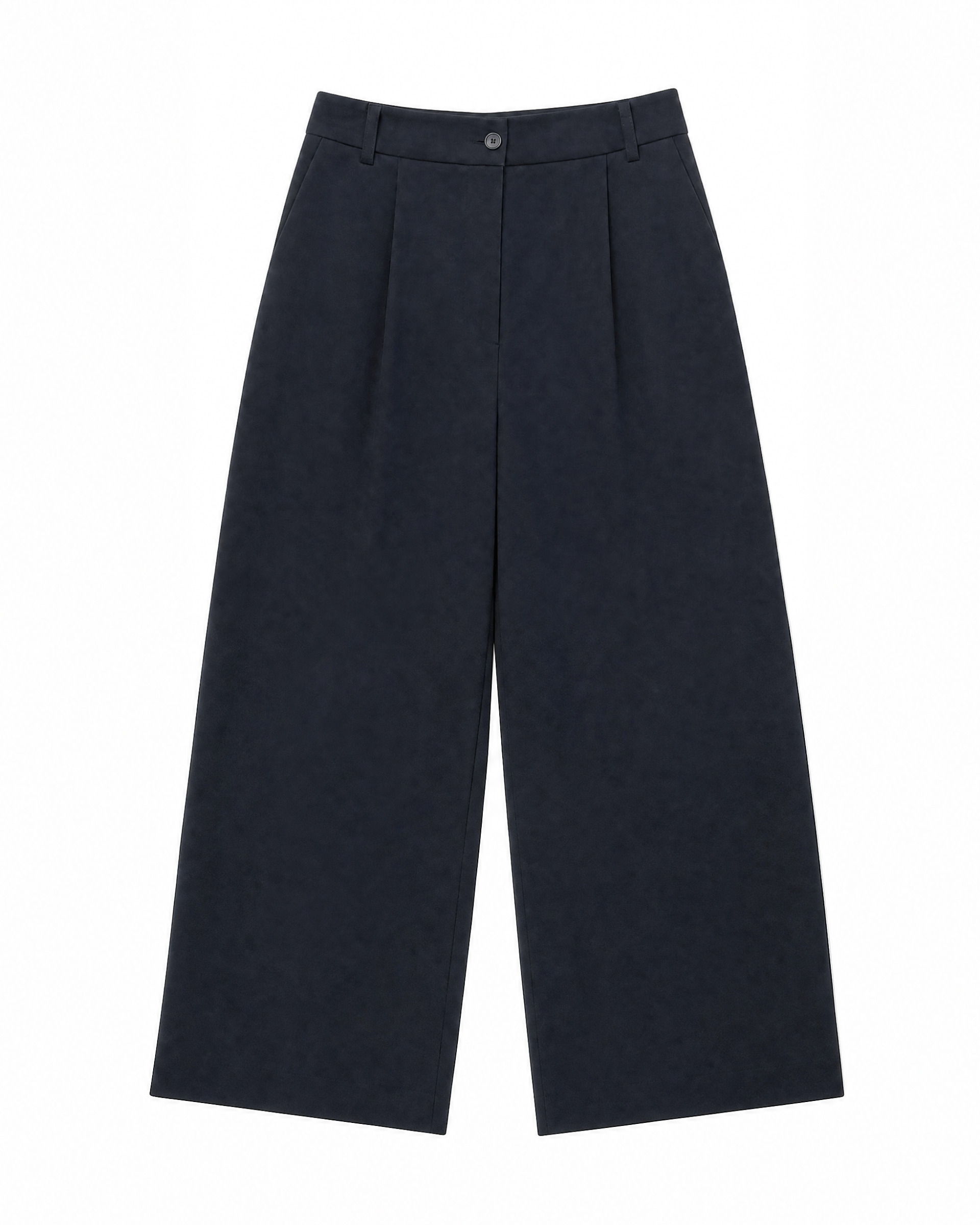 Wide-leg black wool-blend tailored pants