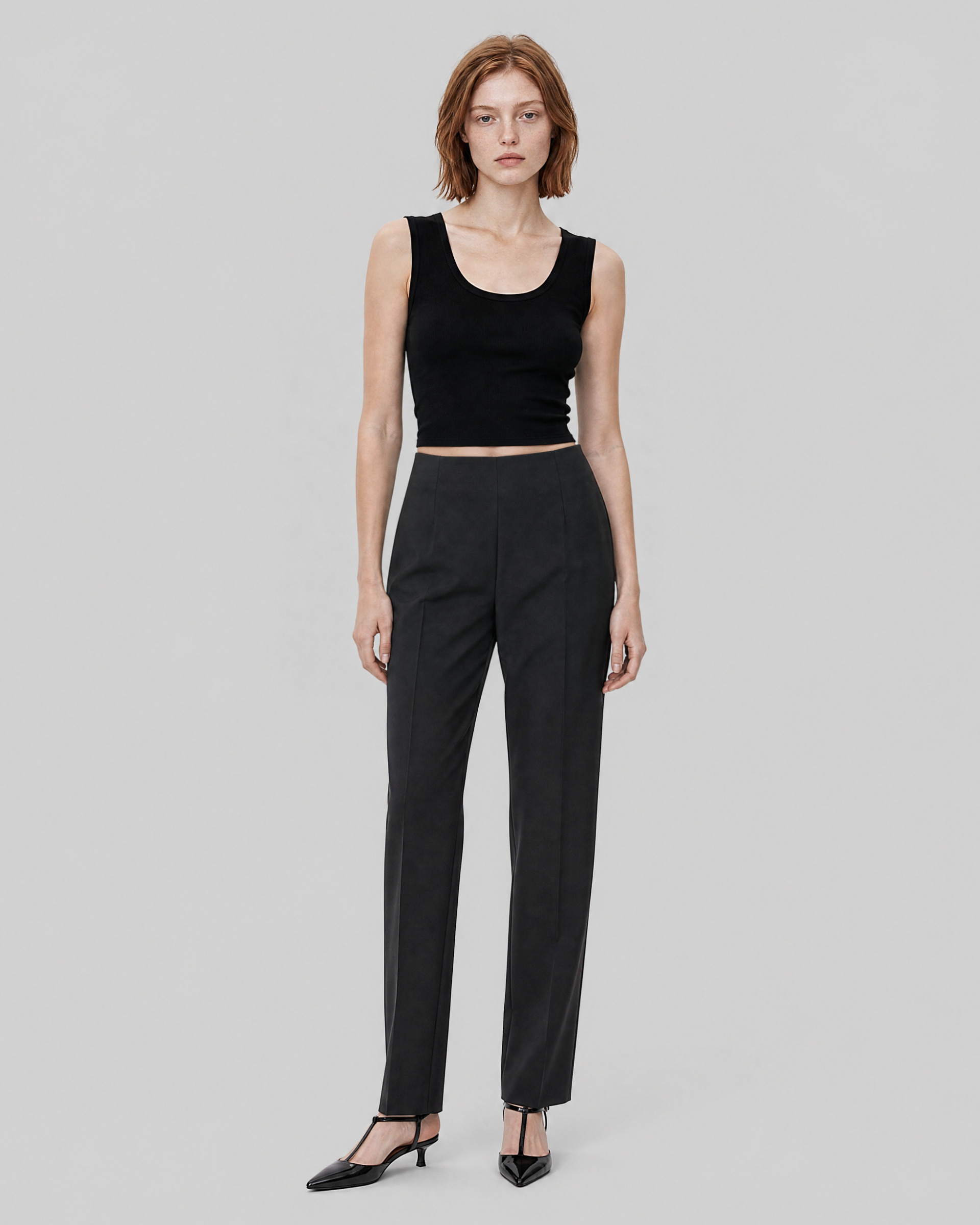 Straight-leg black wool-blend suit pants