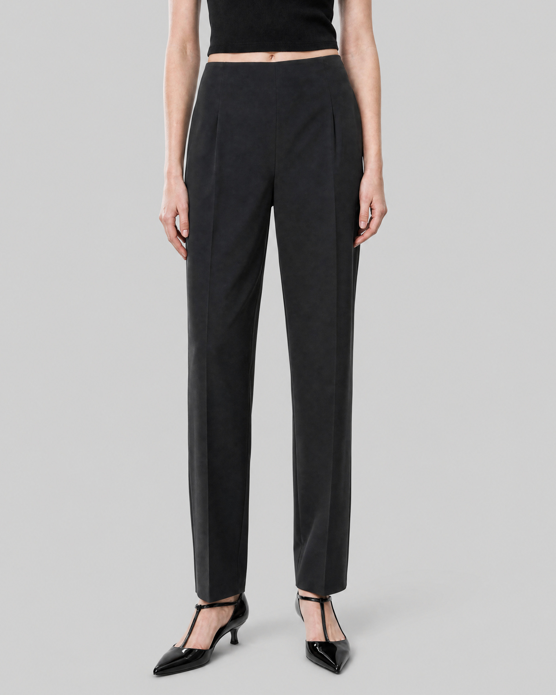 Straight-leg black wool-blend suit pants