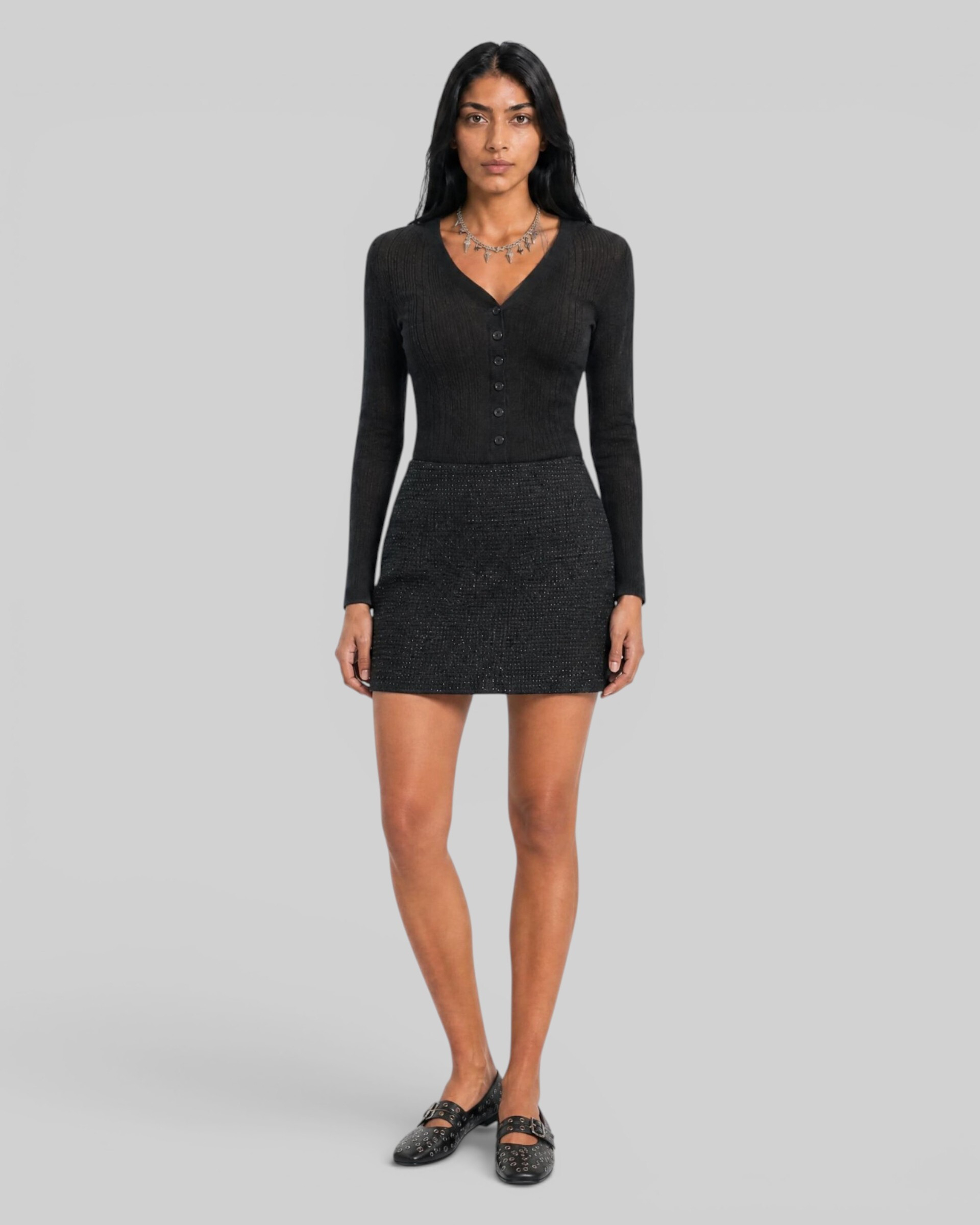 Black wool-blend top