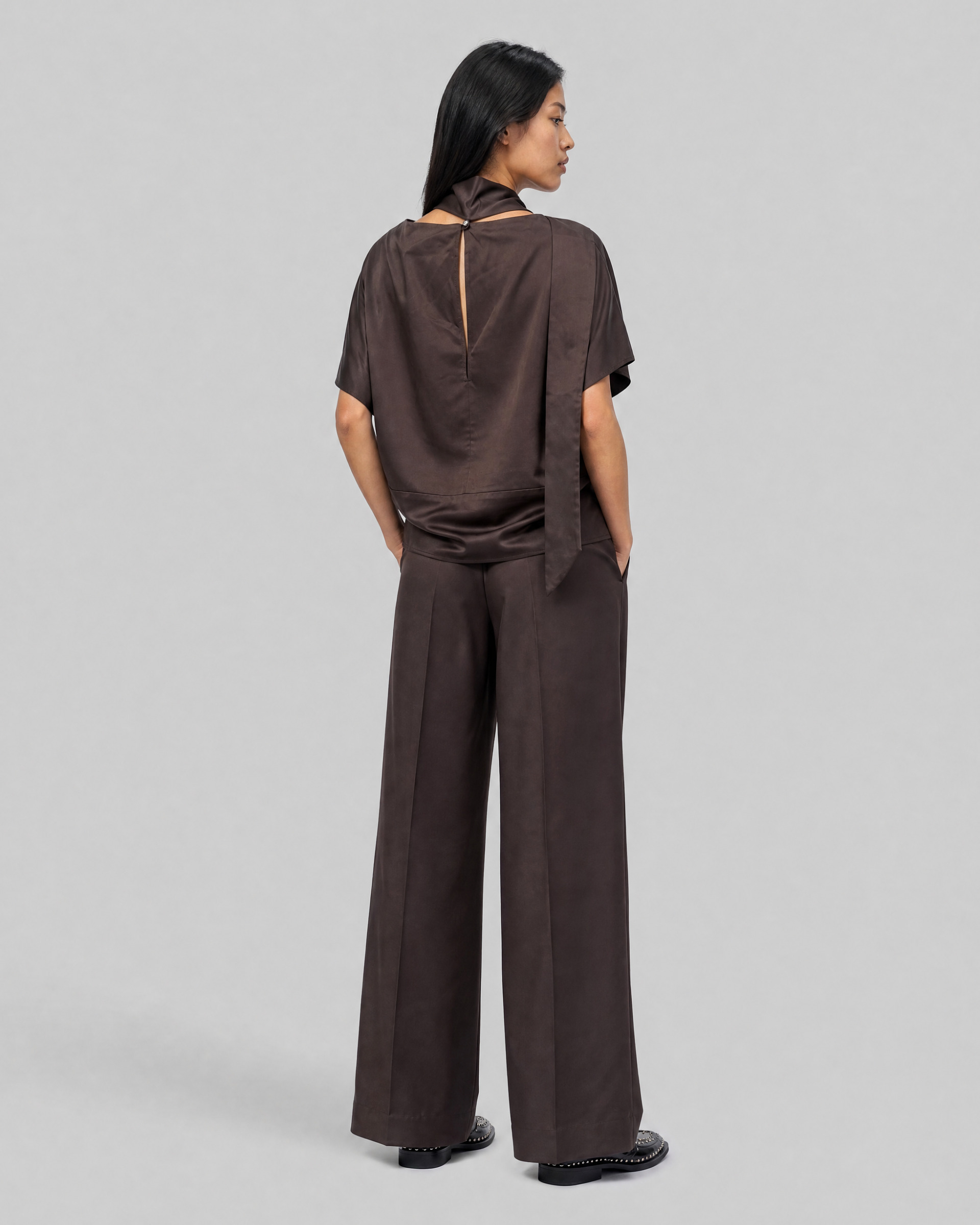 Top with a brown satin cravat
